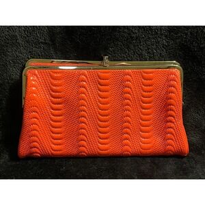 Hobo International Lauren Peach Coral Salmon Double Frame Clutch Wallet Kisslock
